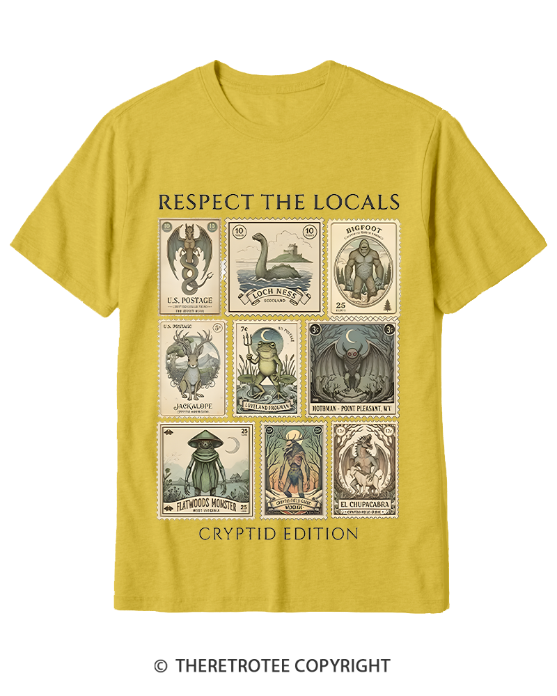 TheRetroTee Cryptid Stamp Graphic 1970s Cotton T-Shirt