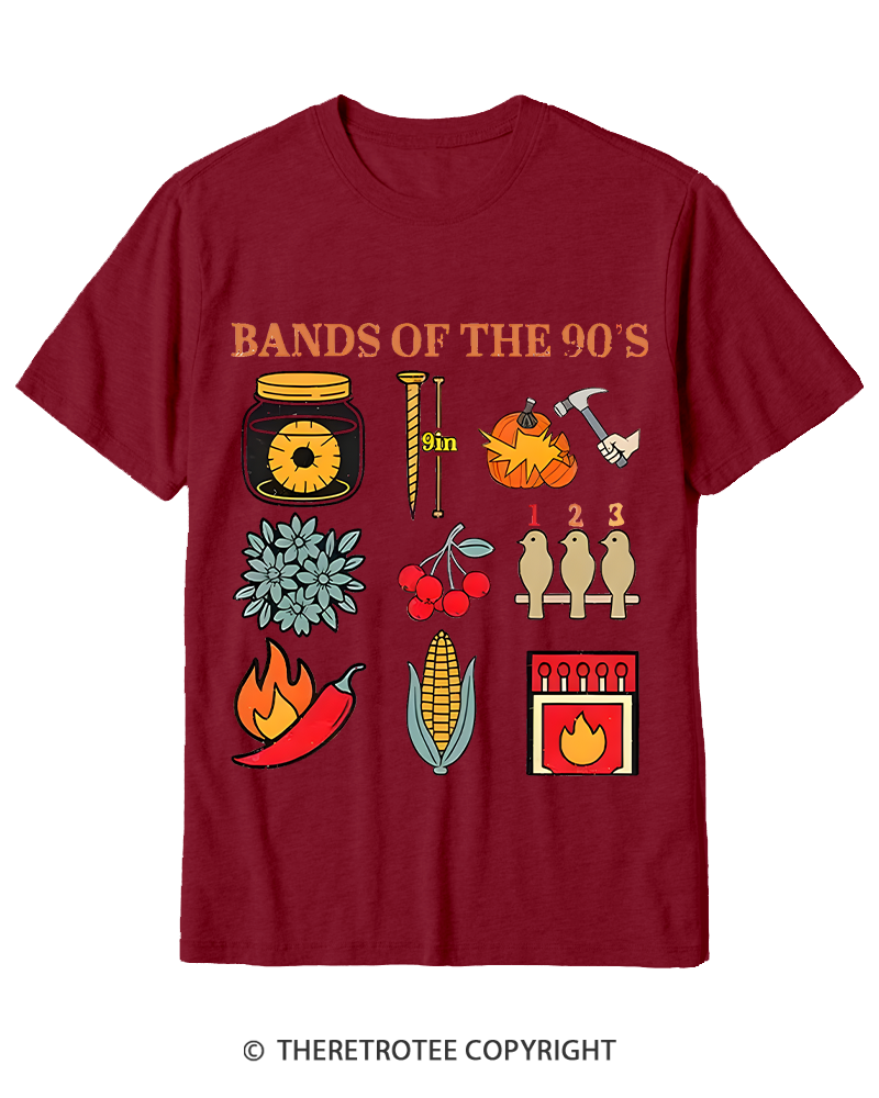 TheRetroTee Popular Music Bands of The 1990s Cotton T-Shirt