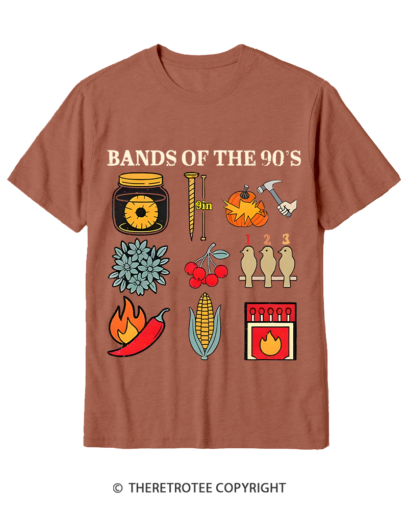 TheRetroTee Popular Music Bands of The 1990s Cotton T-Shirt