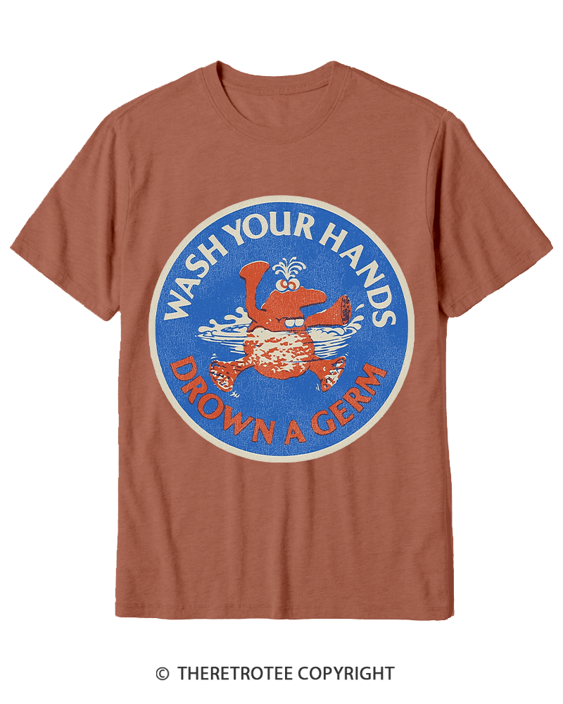 TheRetroTee Wash Your Hands Drown A Germ 1970s Cotton T-Shirt