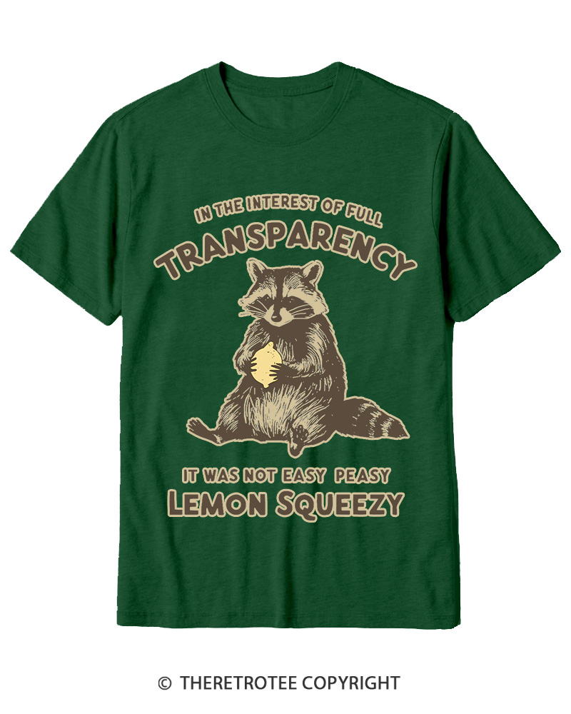 TheRetroTee It Was Not Easy Peasy Lemon Squeezy Raccoon 1970s Cotton T-Shirt