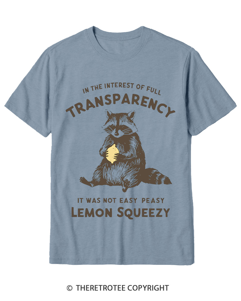 TheRetroTee It Was Not Easy Peasy Lemon Squeezy Raccoon 1970s Cotton T-Shirt