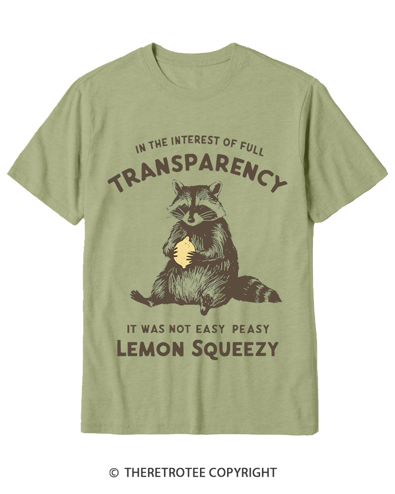 TheRetroTee It Was Not Easy Peasy Lemon Squeezy Raccoon 1970s Cotton T-Shirt