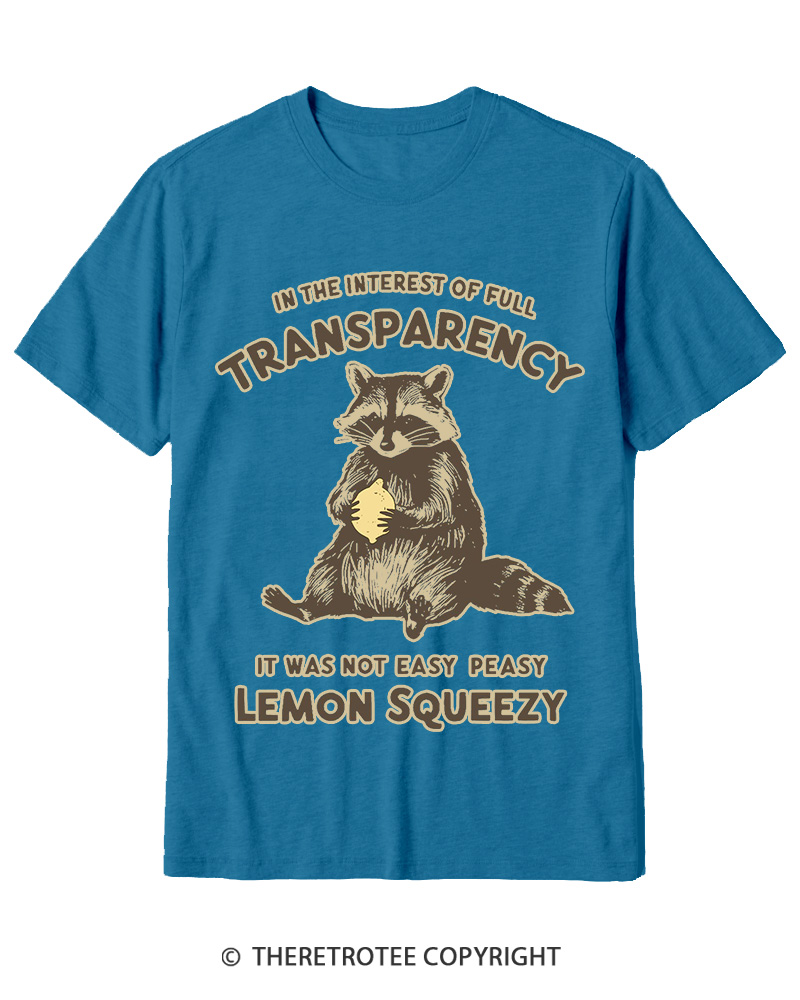 TheRetroTee It Was Not Easy Peasy Lemon Squeezy Raccoon 1970s Cotton T-Shirt