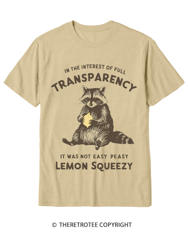 TheRetroTee It Was Not Easy Peasy Lemon Squeezy Raccoon 1970s Cotton T-Shirt