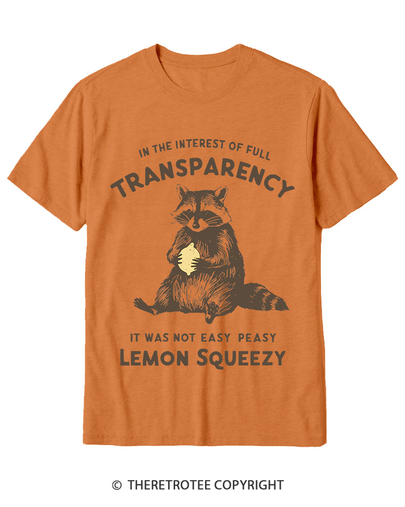 TheRetroTee It Was Not Easy Peasy Lemon Squeezy Raccoon 1970s Cotton T-Shirt