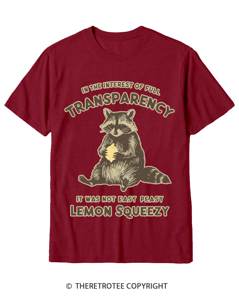 TheRetroTee It Was Not Easy Peasy Lemon Squeezy Raccoon 1970s Cotton T-Shirt