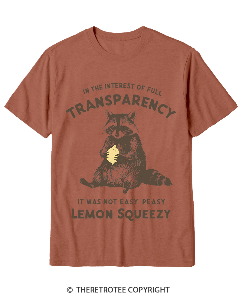 TheRetroTee It Was Not Easy Peasy Lemon Squeezy Raccoon 1970s Cotton T-Shirt