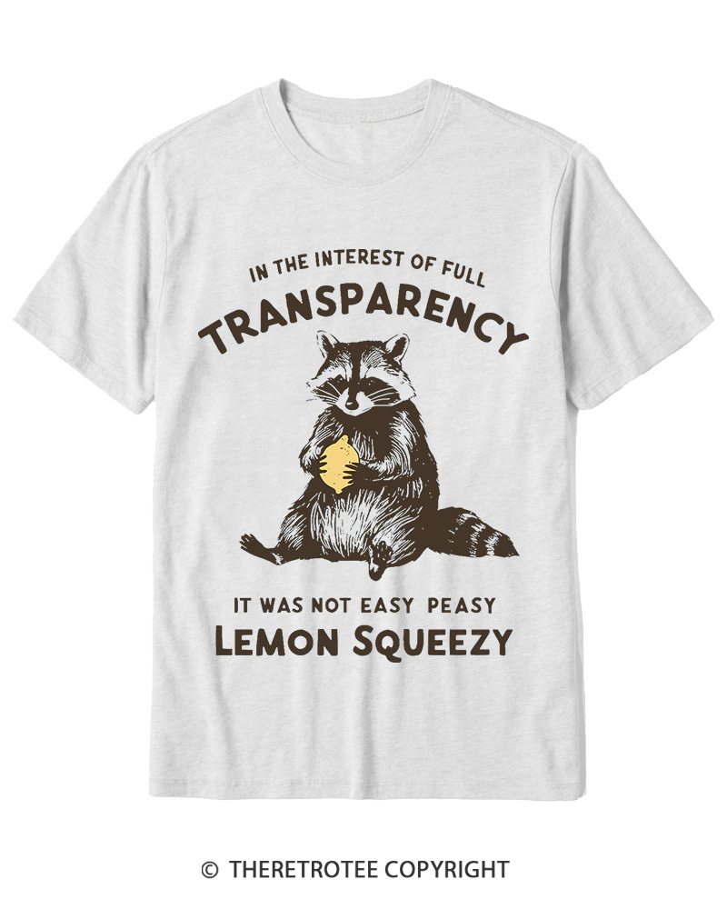TheRetroTee It Was Not Easy Peasy Lemon Squeezy Raccoon 1970s Cotton T-Shirt
