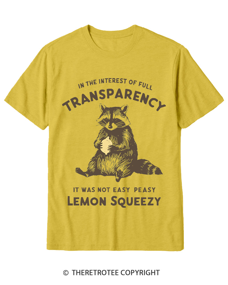 TheRetroTee It Was Not Easy Peasy Lemon Squeezy Raccoon 1970s Cotton T-Shirt