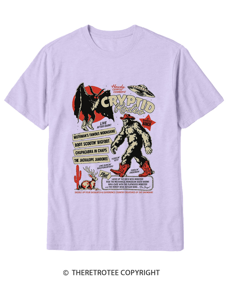 TheRetroTee Cryptid Rodeo Mothman Chupacabra Jackalope Cowboy 1970s Cotton T-Shirt