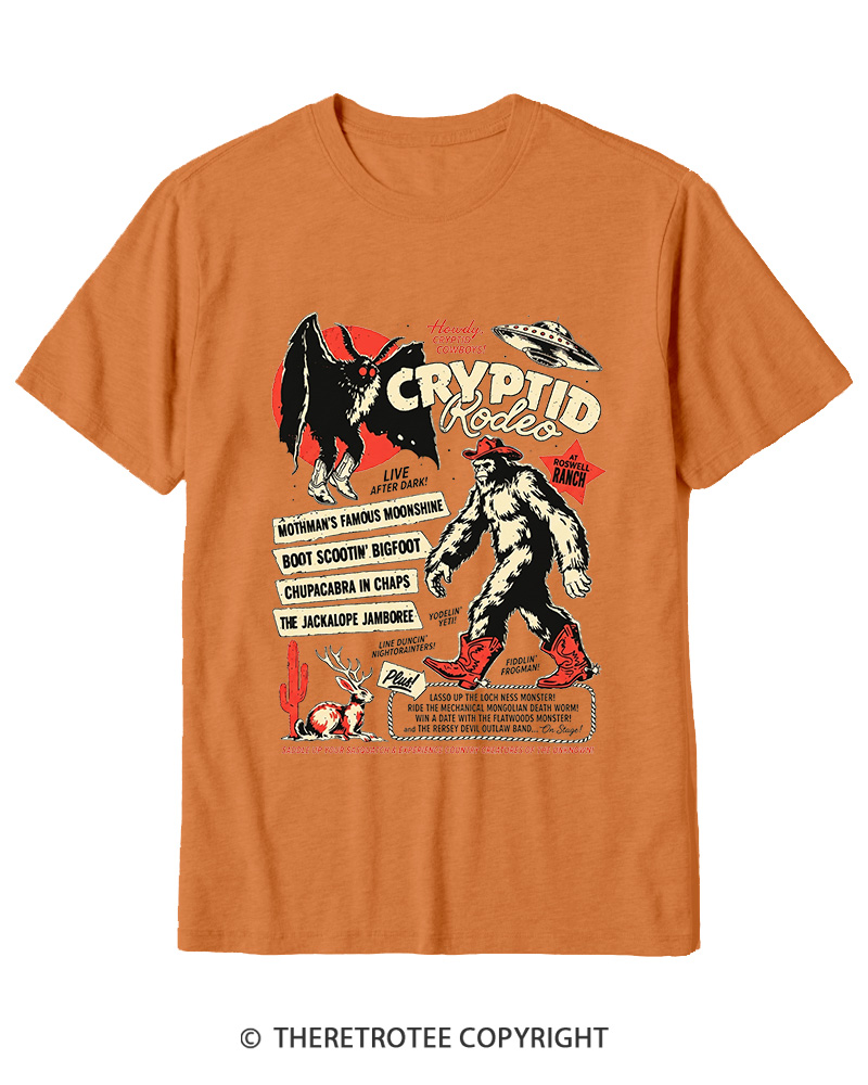 TheRetroTee Cryptid Rodeo Mothman Chupacabra Jackalope Cowboy 1970s Cotton T-Shirt