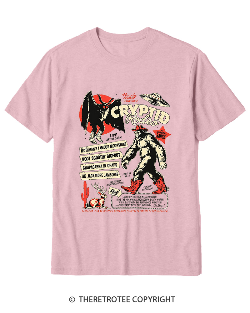 TheRetroTee Cryptid Rodeo Mothman Chupacabra Jackalope Cowboy 1970s Cotton T-Shirt