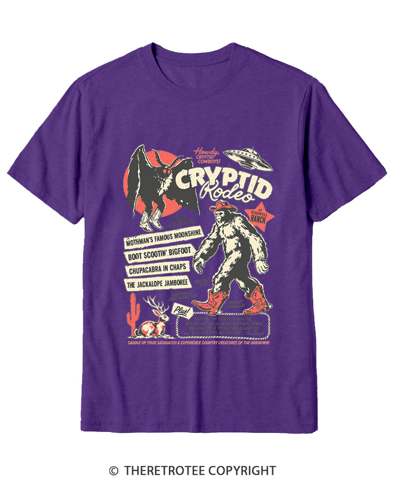 TheRetroTee Cryptid Rodeo Mothman Chupacabra Jackalope Cowboy 1970s Cotton T-Shirt