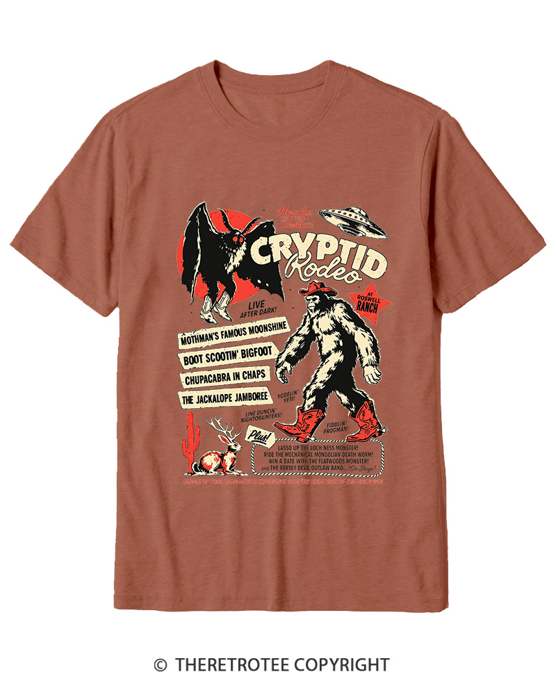 TheRetroTee Cryptid Rodeo Mothman Chupacabra Jackalope Cowboy 1970s Cotton T-Shirt