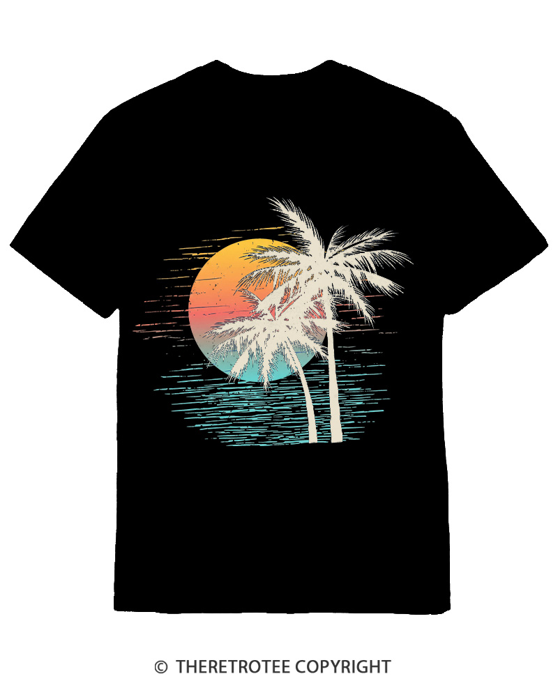TheRetroTee Tropical Sunset 1970s Cotton T-Shirt