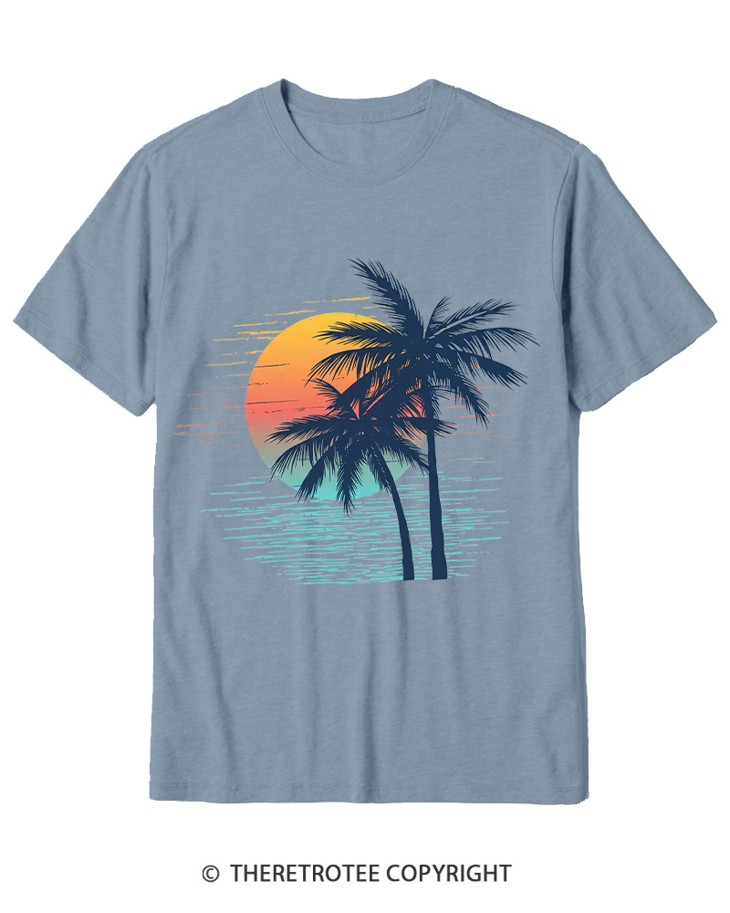 TheRetroTee Tropical Sunset 1970s Cotton T-Shirt