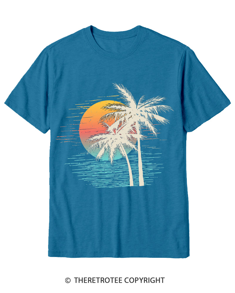 TheRetroTee Tropical Sunset 1970s Cotton T-Shirt