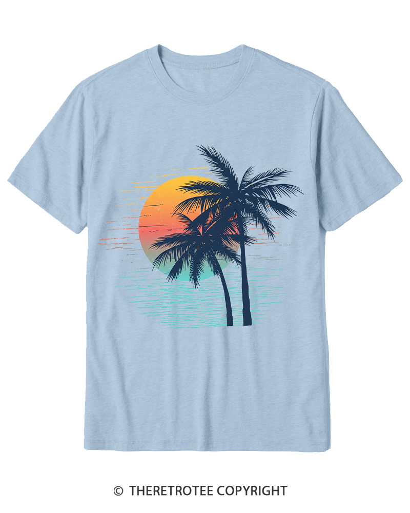 TheRetroTee Tropical Sunset 1970s Cotton T-Shirt