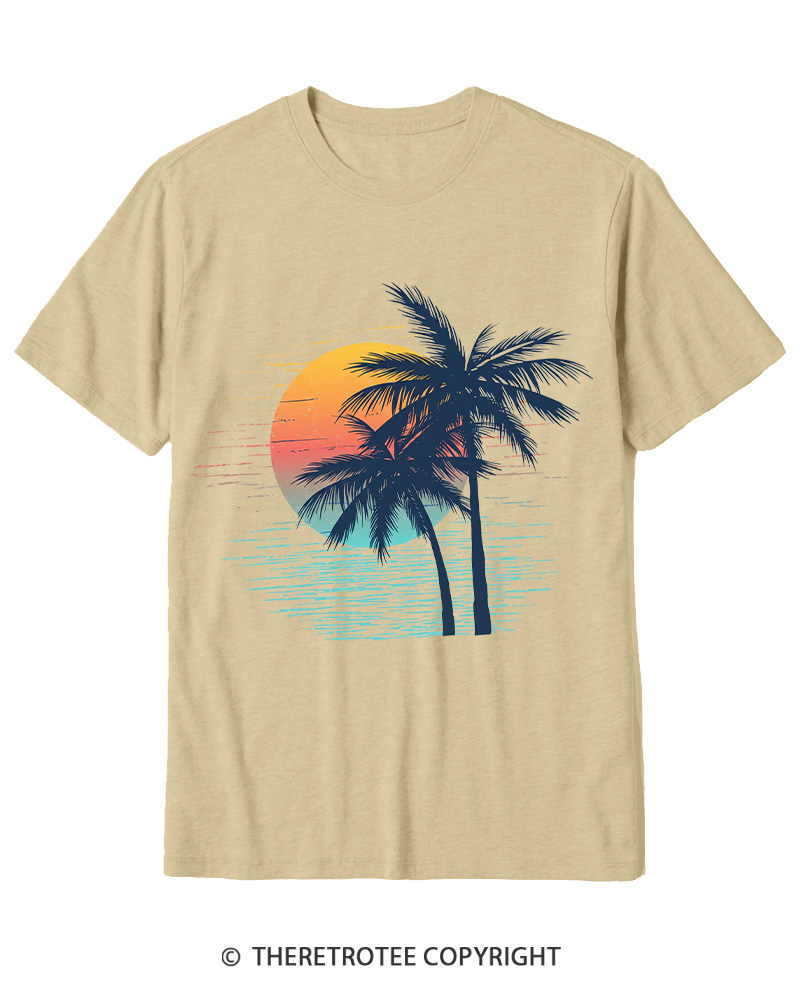 TheRetroTee Tropical Sunset 1970s Cotton T-Shirt