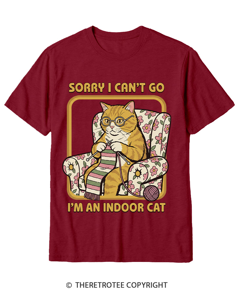 TheRetroTee Sorry I Can't Go I'm an Indoor Cat 1970s Cotton T-Shirt