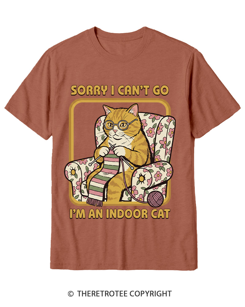 TheRetroTee Sorry I Can't Go I'm an Indoor Cat 1970s Cotton T-Shirt