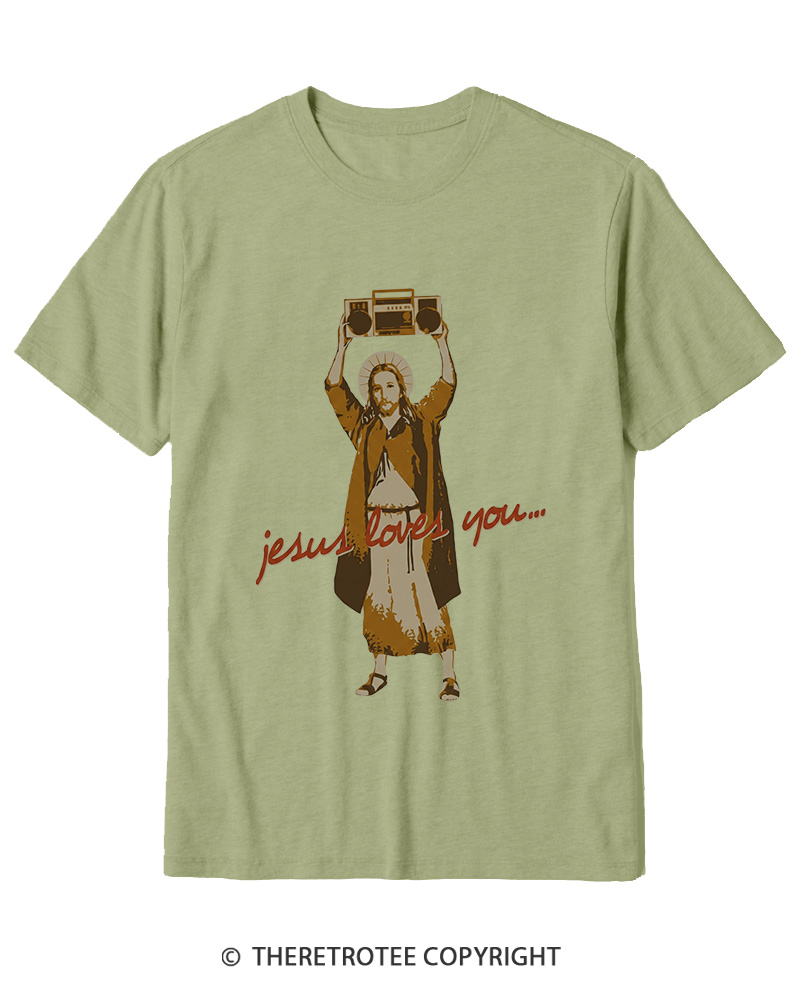 TheRetroTee Jesus Loves You Vintage Graphic Cotton T-Shirt