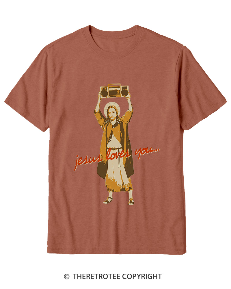TheRetroTee Jesus Loves You Vintage Graphic Cotton T-Shirt
