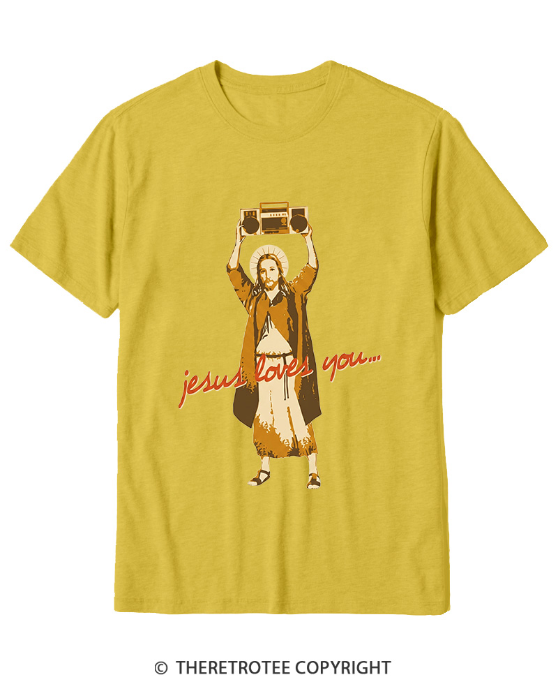 TheRetroTee Jesus Loves You Vintage Graphic Cotton T-Shirt