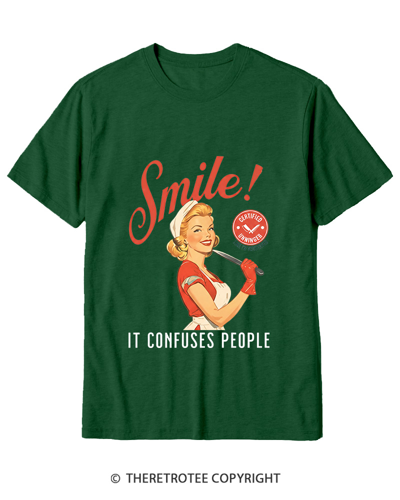 TheRetroTee Smile! It Confuses People 1950s Cotton T-Shirt