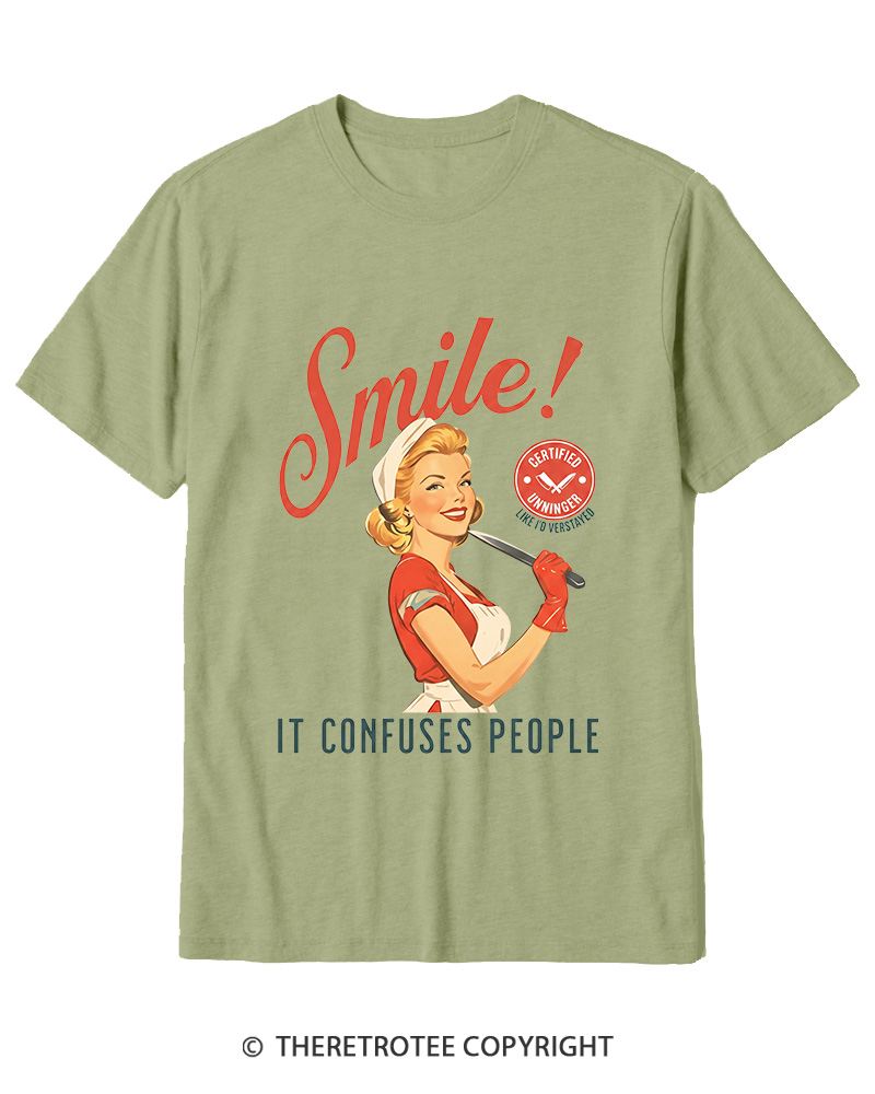 TheRetroTee Smile! It Confuses People 1950s Cotton T-Shirt