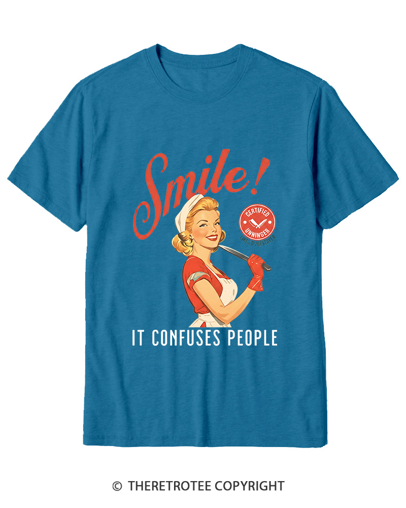 TheRetroTee Smile! It Confuses People 1950s Cotton T-Shirt