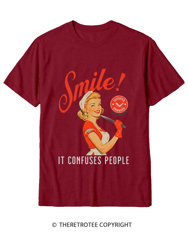 TheRetroTee Smile! It Confuses People 1950s Cotton T-Shirt