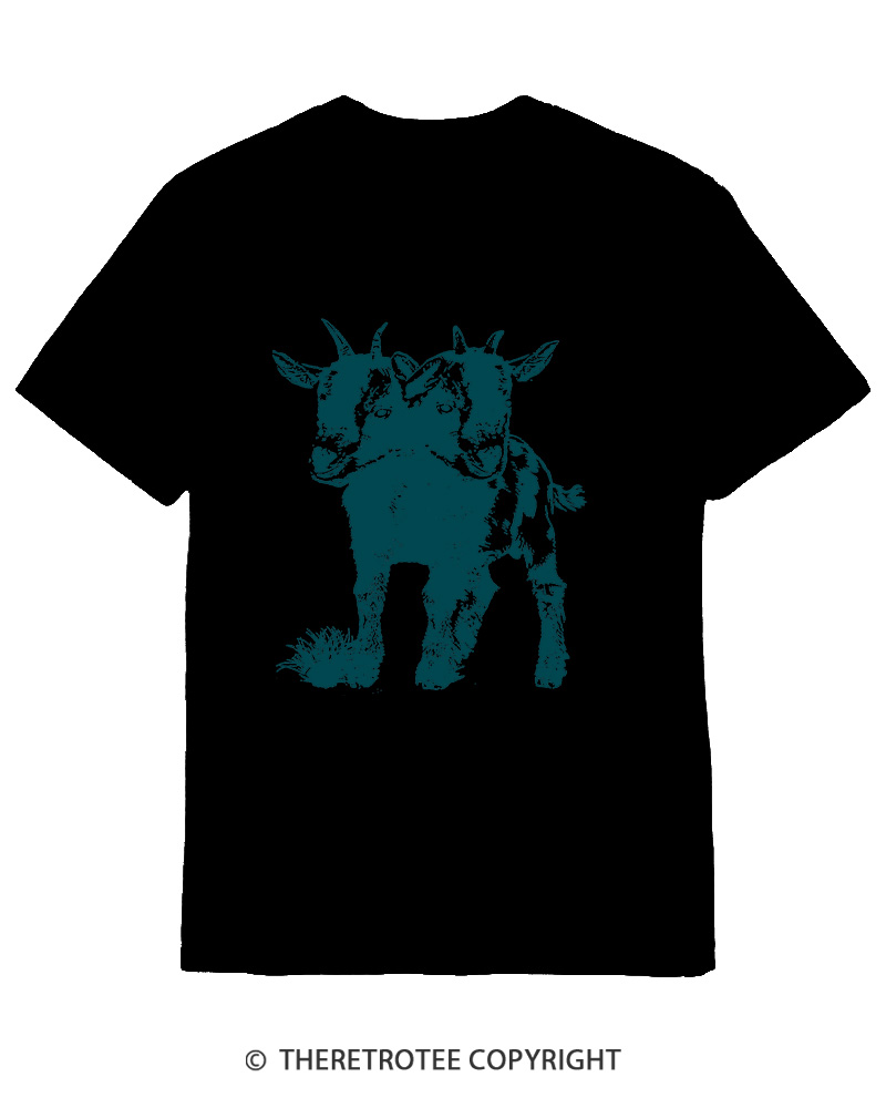 TheRetroTee Funny Weird Two Head Goat Cotton T-Shirt