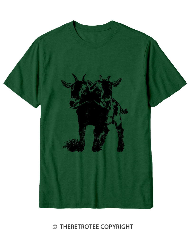 TheRetroTee Funny Weird Two Head Goat Cotton T-Shirt
