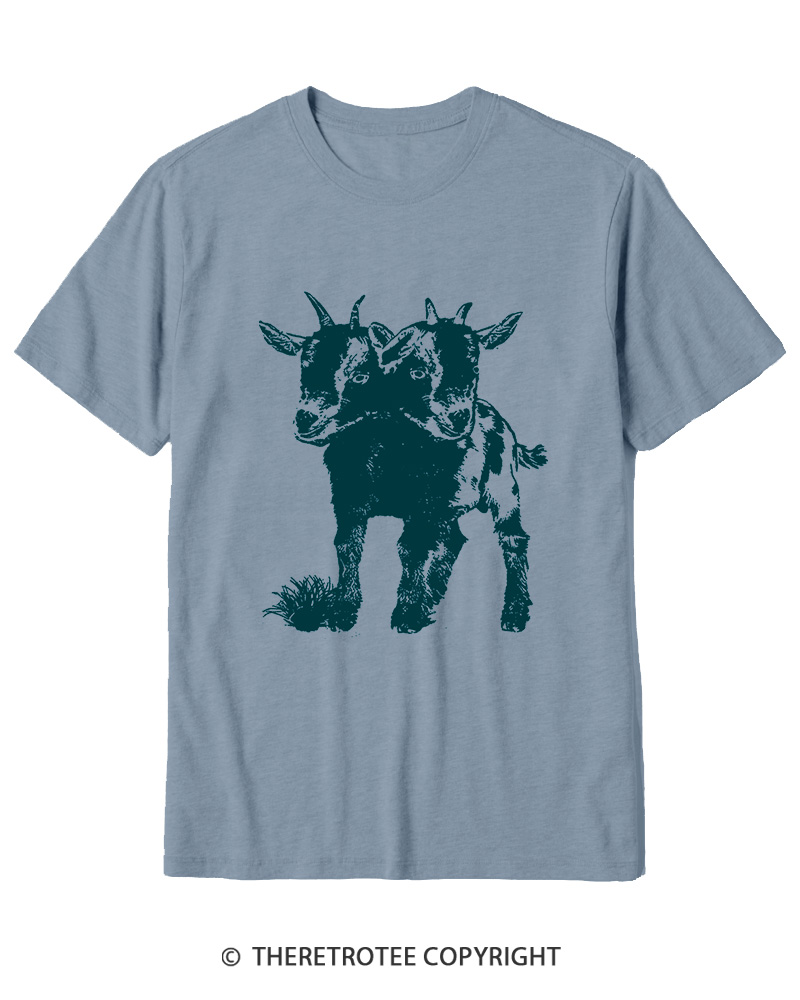 TheRetroTee Funny Weird Two Head Goat Cotton T-Shirt