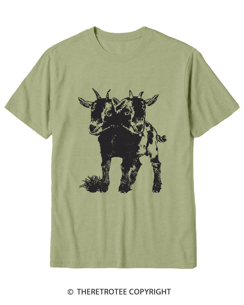 TheRetroTee Funny Weird Two Head Goat Cotton T-Shirt