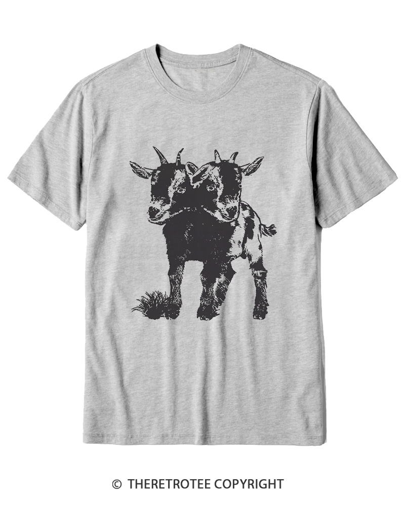 TheRetroTee Funny Weird Two Head Goat Cotton T-Shirt