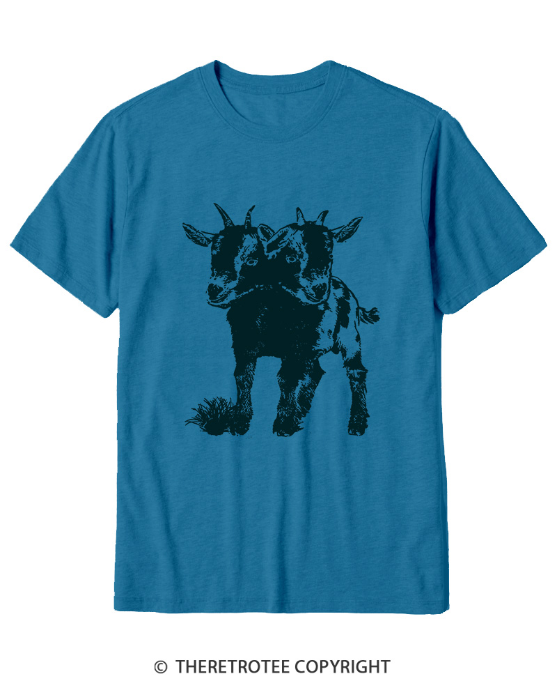 TheRetroTee Funny Weird Two Head Goat Cotton T-Shirt