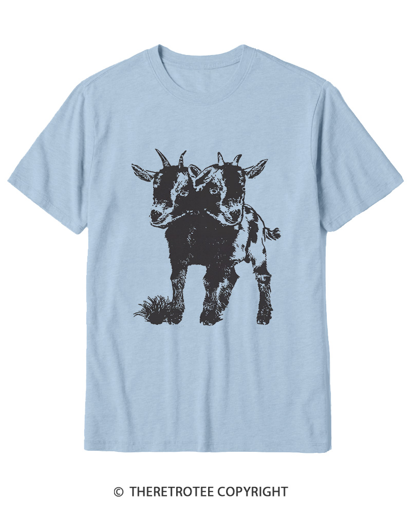 TheRetroTee Funny Weird Two Head Goat Cotton T-Shirt
