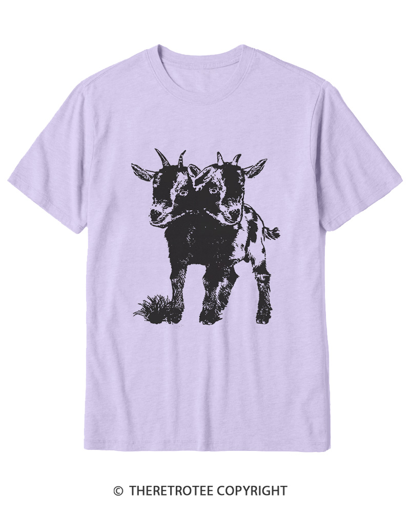 TheRetroTee Funny Weird Two Head Goat Cotton T-Shirt