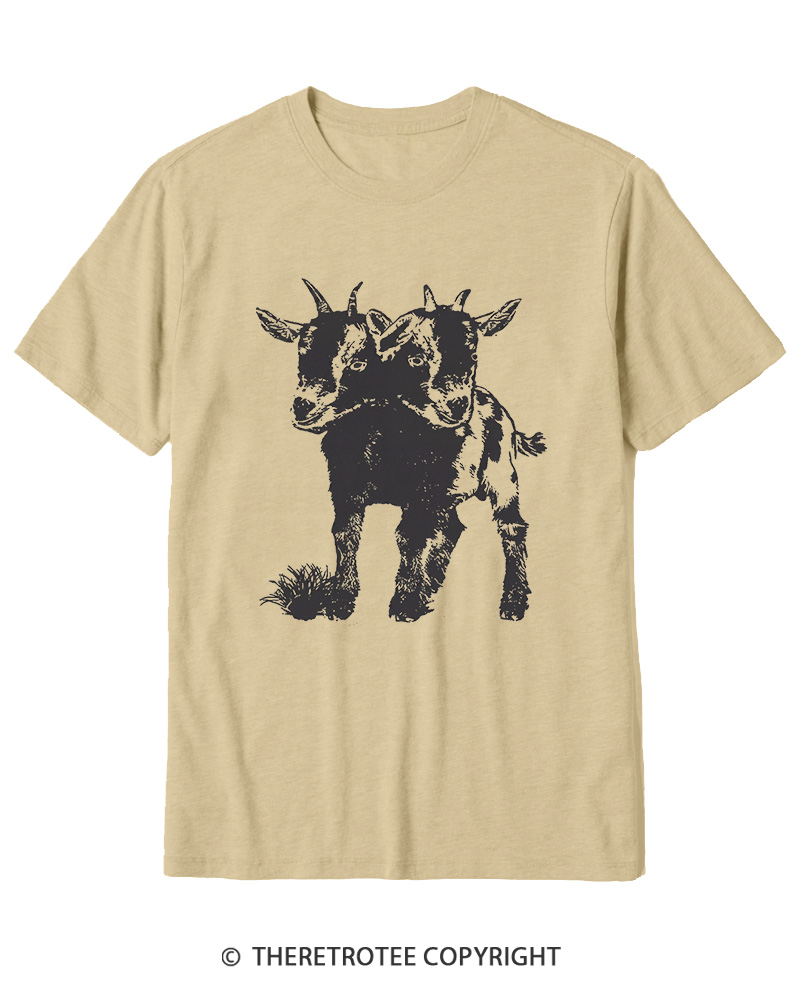 TheRetroTee Funny Weird Two Head Goat Cotton T-Shirt