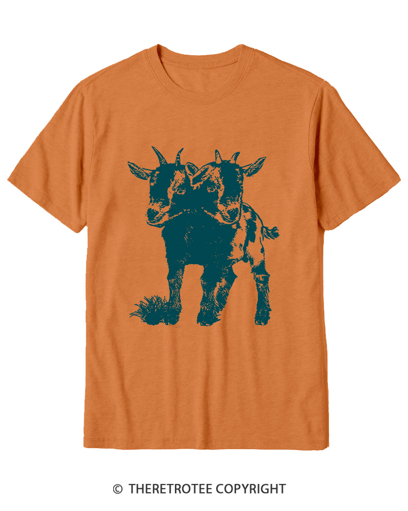 TheRetroTee Funny Weird Two Head Goat Cotton T-Shirt
