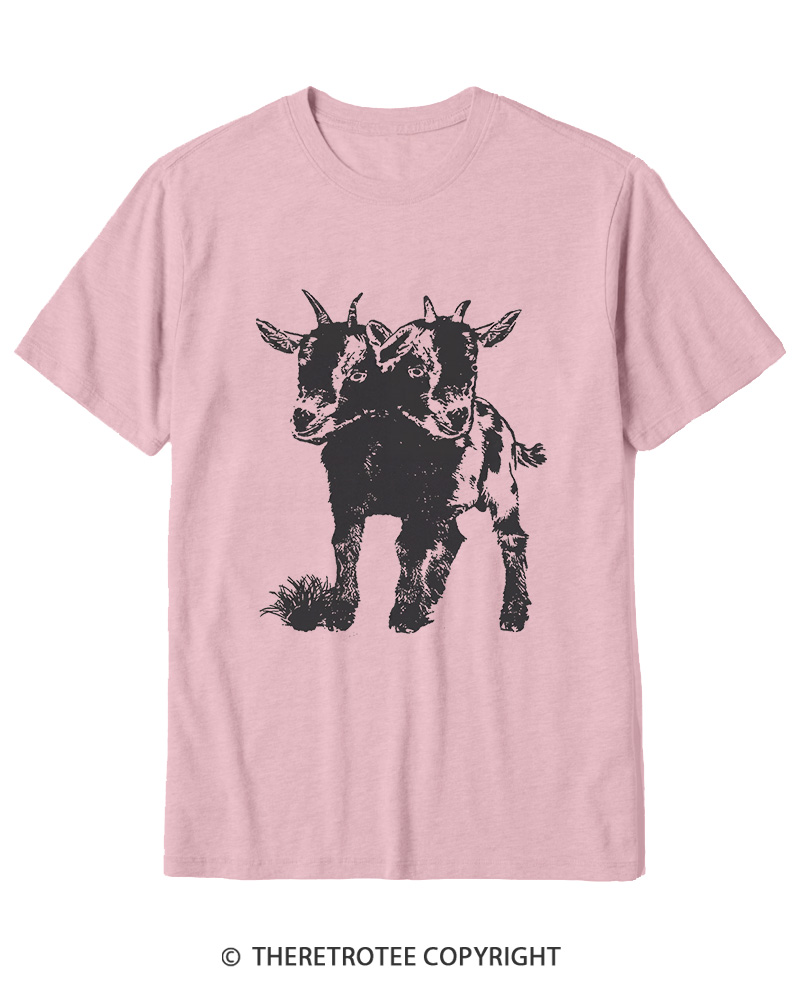 TheRetroTee Funny Weird Two Head Goat Cotton T-Shirt