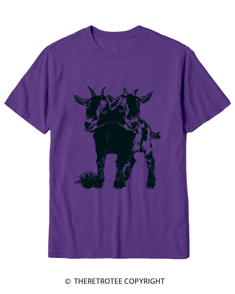 TheRetroTee Funny Weird Two Head Goat Cotton T-Shirt