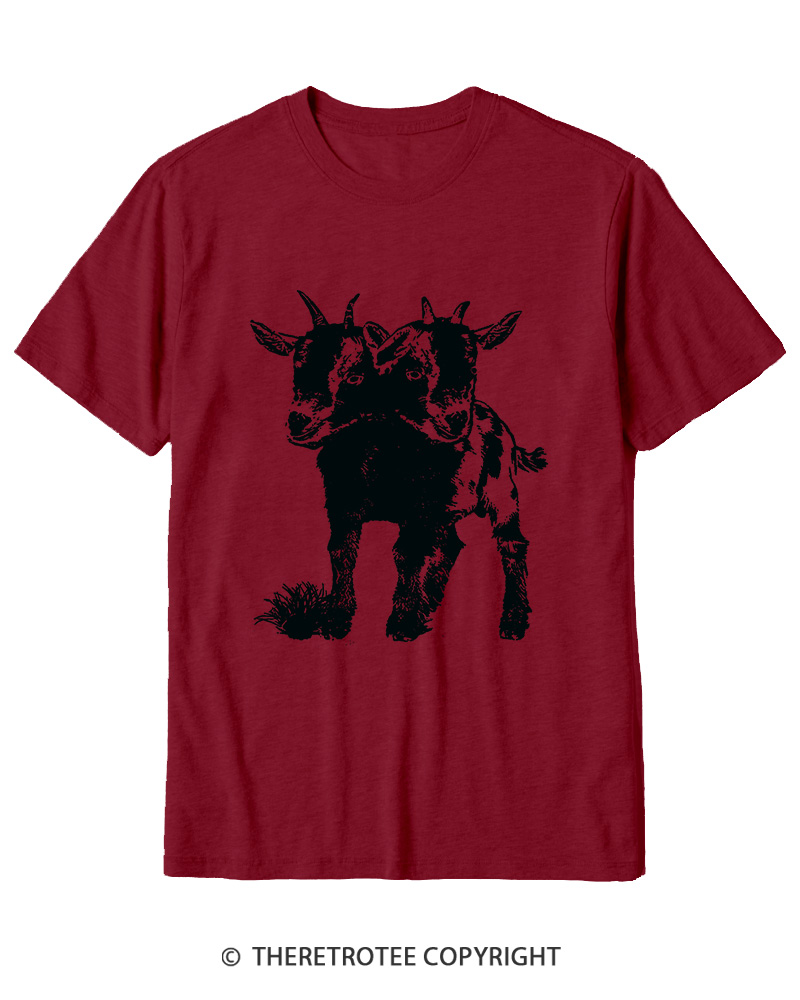 TheRetroTee Funny Weird Two Head Goat Cotton T-Shirt