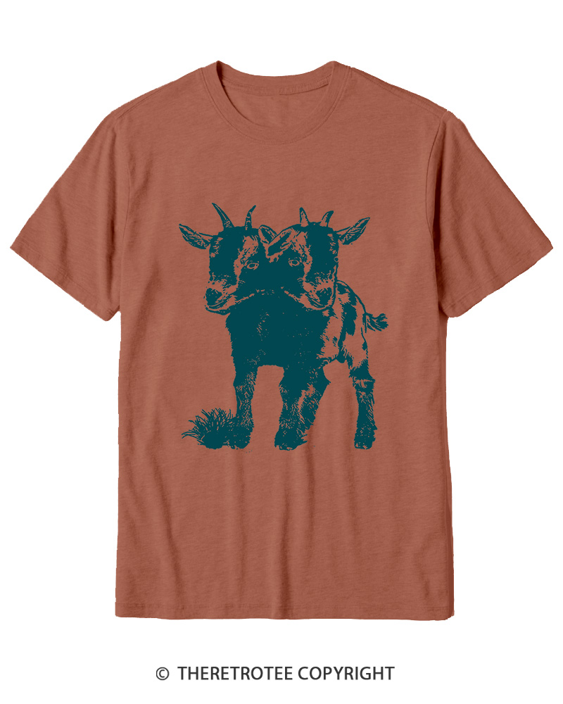 TheRetroTee Funny Weird Two Head Goat Cotton T-Shirt