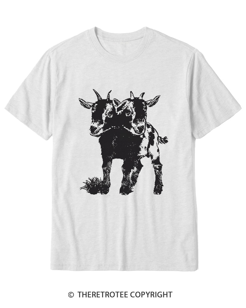 TheRetroTee Funny Weird Two Head Goat Cotton T-Shirt