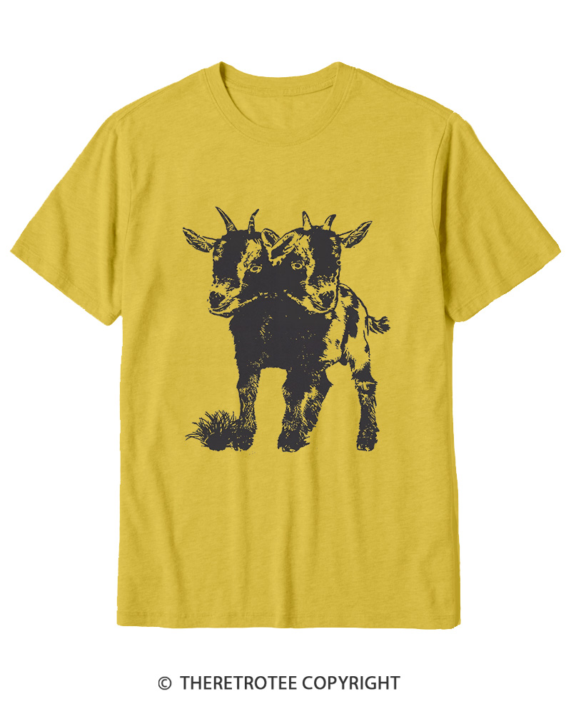 TheRetroTee Funny Weird Two Head Goat Cotton T-Shirt