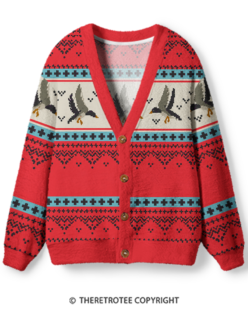 TheRetroTee Vintage 1980s Duck Pattern Unisex Cardigan Sweater
